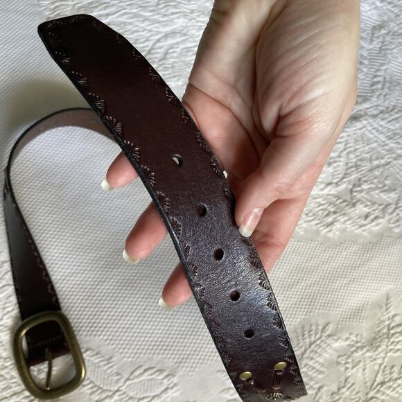 FOSSIL Brown Leather Belt Embossed Studded Southwest western boho Women's Medium - Picture 9 of 15